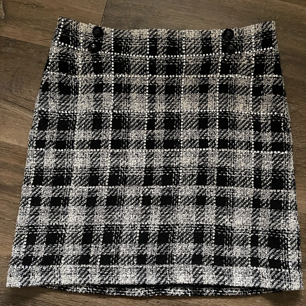 VERONICA BEARD Arezzo Jeweled Black Skirt Mini Short Plaid Tweed women | Size 6